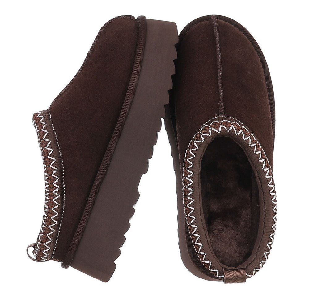 Ital-Design Echtleder Damen Slip-on Plateau Clog mit Profilsohle Snowboots (92392435) Flach Stiefeletten in Braun Bild 2