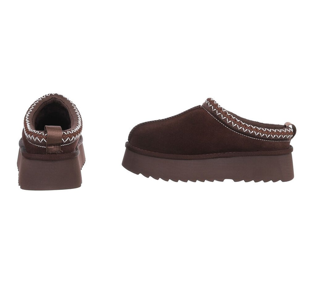 Ital-Design Echtleder Damen Slip-on Plateau Clog mit Profilsohle Snowboots (92392435) Flach Stiefeletten in Braun Bild 3