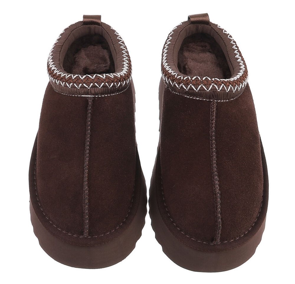 Ital-Design Echtleder Damen Slip-on Plateau Clog mit Profilsohle Snowboots (92392435) Flach Stiefeletten in Braun Bild 5