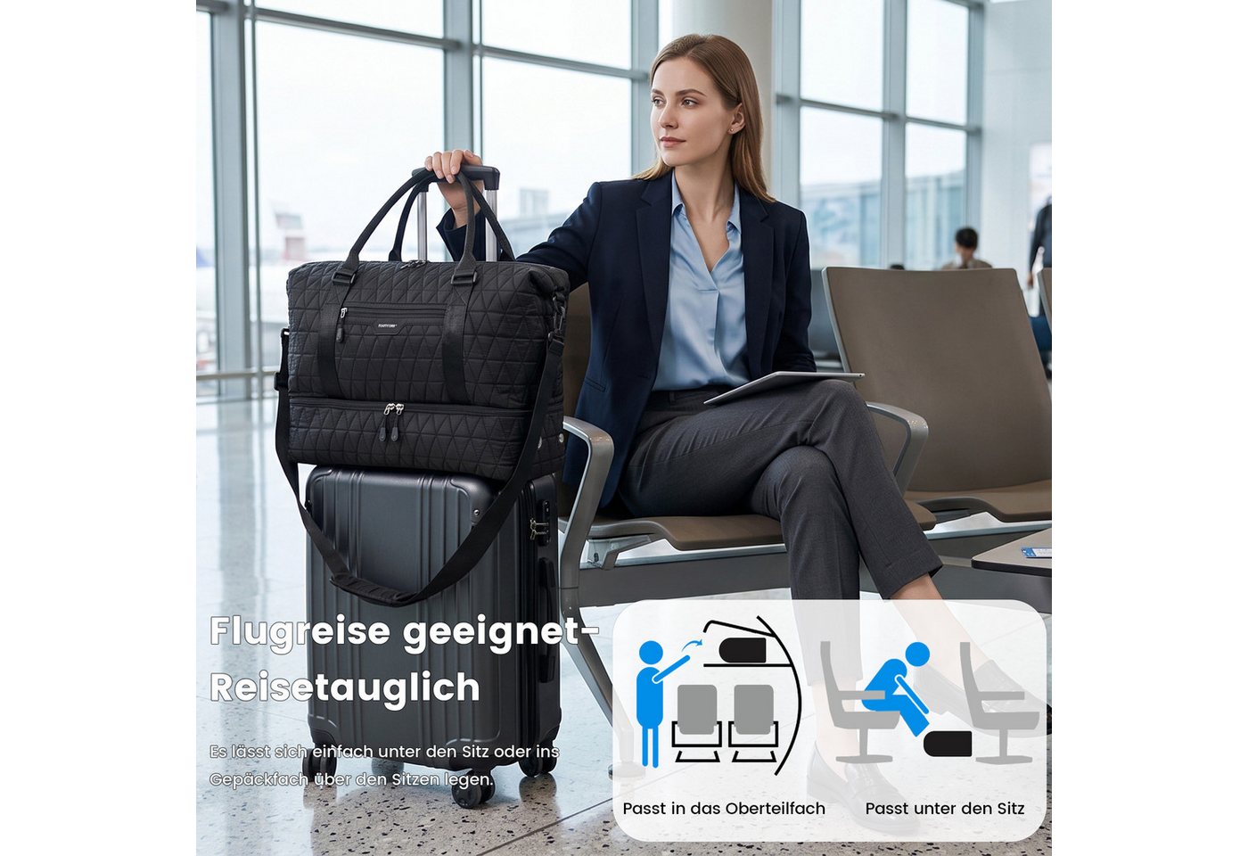TANTOMI Reisetasche 3-Tlg Set Reisetasche Groß, Weekender Handgepäck Tasche (Erweiterbares Weekender Bag mit Nassfach), Leichte Travel Bag mit Schuhfach Kulturbeutel