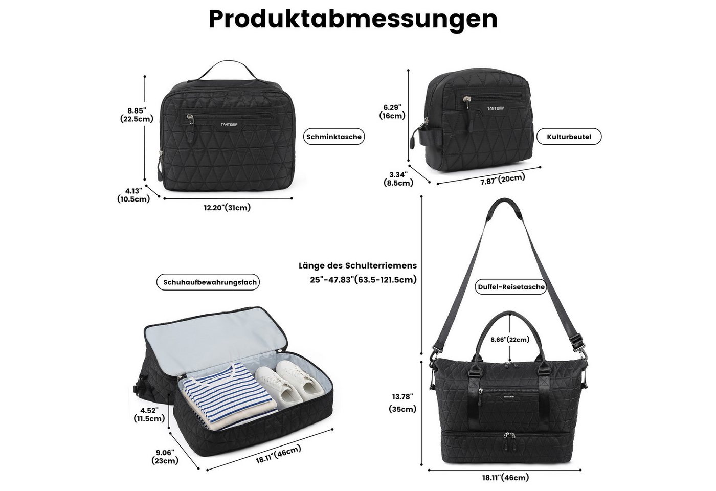 TANTOMI Reisetasche 3-Tlg Set Reisetasche Groß, Weekender Handgepäck Tasche (Erweiterbares Weekender Bag mit Nassfach), Leichte Travel Bag mit Schuhfach Kulturbeutel Bild 4