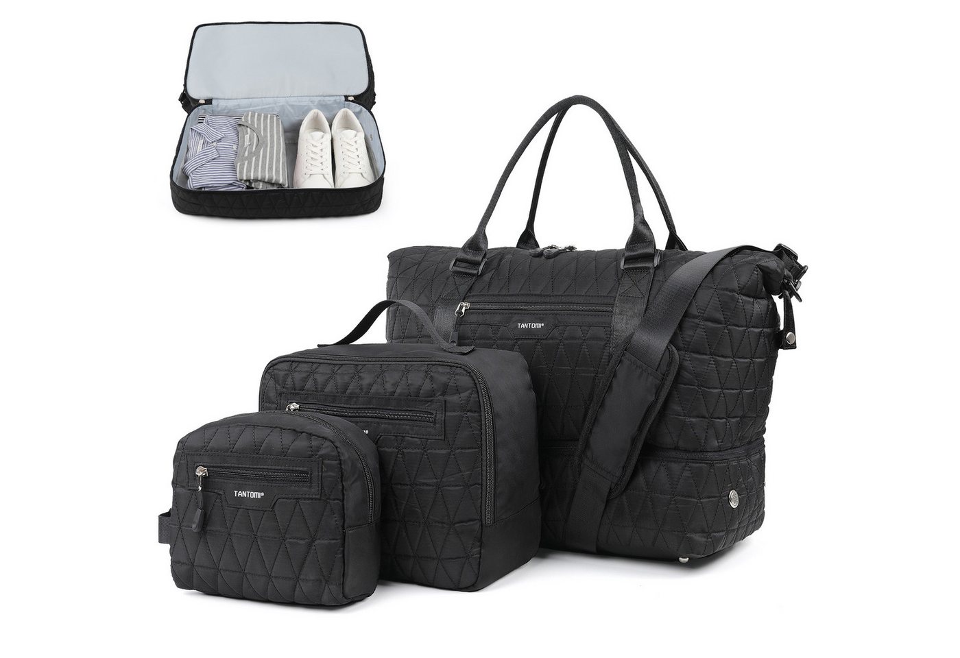 TANTOMI Reisetasche 3-Tlg Set Reisetasche Groß, Weekender Handgepäck Tasche (Erweiterbares Weekender Bag mit Nassfach), Leichte Travel Bag mit Schuhfach Kulturbeutel Bild 5