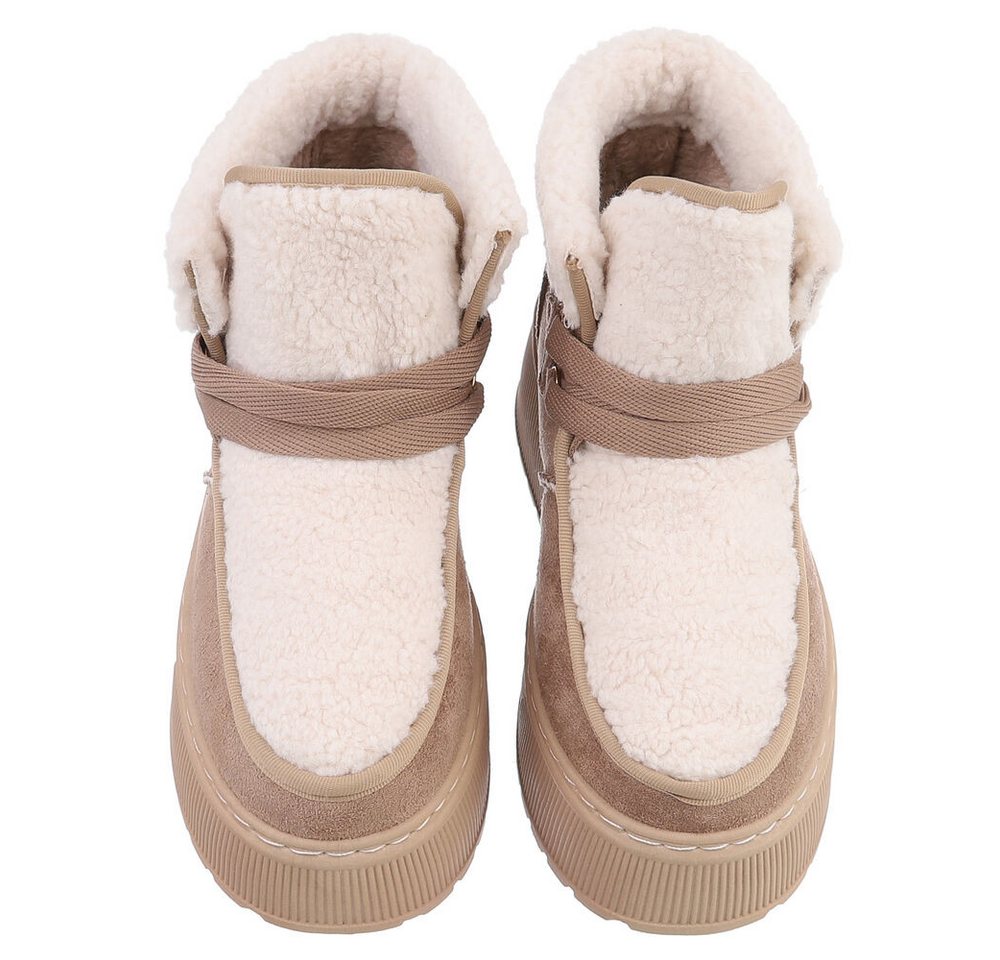 Ital-Design Modische Plateau-Stiefel mit Schnürung für Damen Snowboots (90458049) Keilabsatz/Wedge Stiefeletten in Hellbraun Bild 2