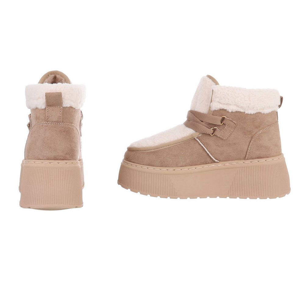 Ital-Design Modische Plateau-Stiefel mit Schnürung für Damen Snowboots (90458049) Keilabsatz/Wedge Stiefeletten in Hellbraun Bild 3