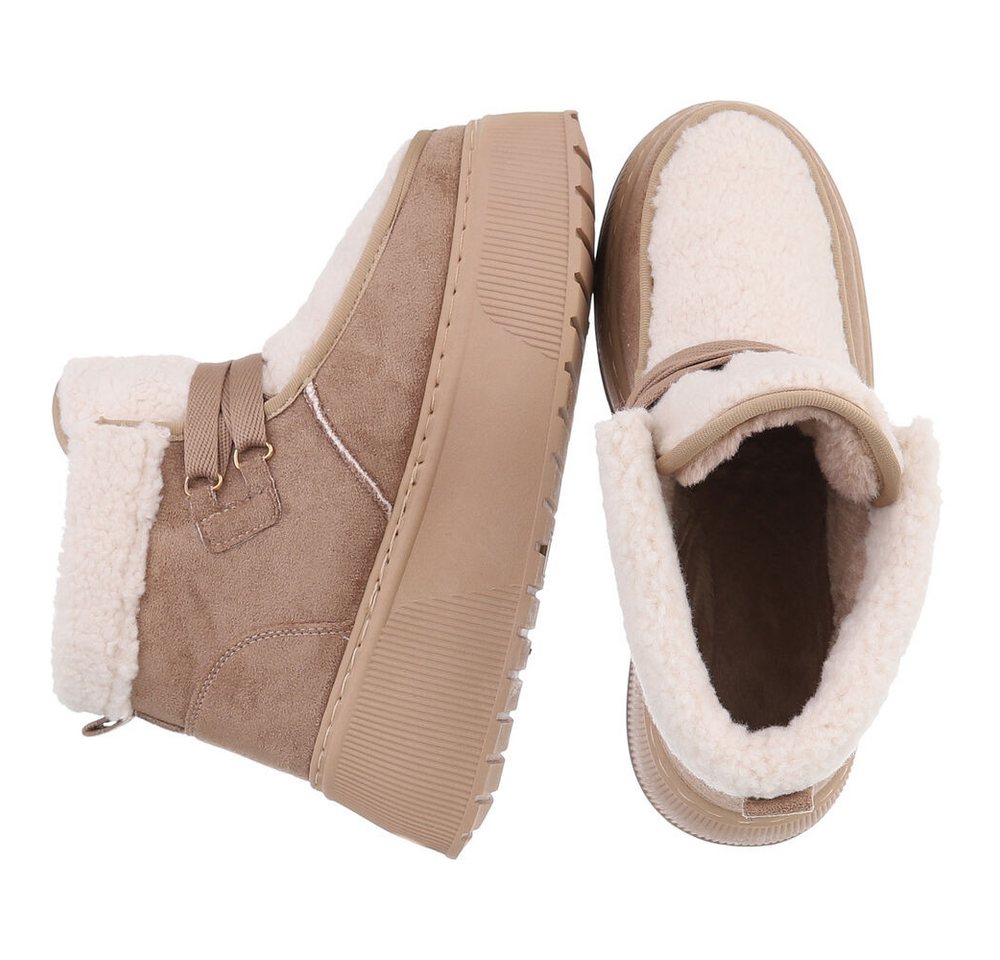 Ital-Design Modische Plateau-Stiefel mit Schnürung für Damen Snowboots (90458049) Keilabsatz/Wedge Stiefeletten in Hellbraun Bild 4