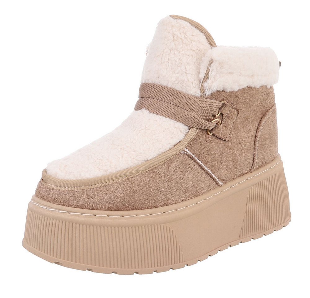 Ital-Design Modische Plateau-Stiefel mit Schnürung für Damen Snowboots (90458049) Keilabsatz/Wedge Stiefeletten in Hellbraun Bild 5