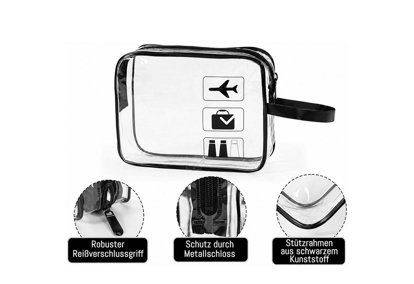 MOPUEA Kosmetiktasche Kosmetiktasche Transparent 3er Set PVC Wasserdicht tragbar Reise (3er Set, mehr Ordnung ohne extra Taschen kaufen nötig, Drei Größen helfen, alles schnell getrennt zu verstauen), Transparent, dicht, robust, kein Suchen mehr unterwegs Bild 2