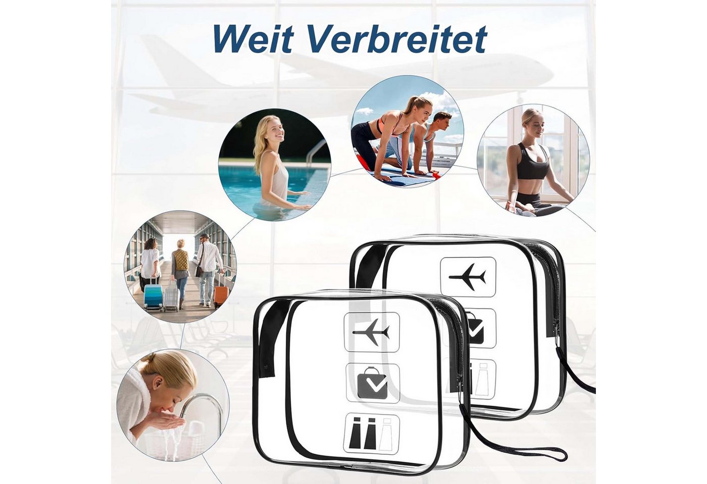 MOPUEA Kosmetiktasche Kosmetiktasche Transparent 3er Set PVC Wasserdicht tragbar Reise (3er Set, mehr Ordnung ohne extra Taschen kaufen nötig, Drei Größen helfen, alles schnell getrennt zu verstauen), Transparent, dicht, robust, kein Suchen mehr unterwegs Bild 3