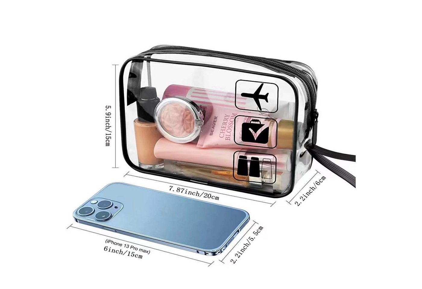 MOPUEA Kosmetiktasche Kosmetiktasche Transparent 3er Set PVC Wasserdicht tragbar Reise (3er Set, mehr Ordnung ohne extra Taschen kaufen nötig, Drei Größen helfen, alles schnell getrennt zu verstauen), Transparent, dicht, robust, kein Suchen mehr unterwegs Bild 5