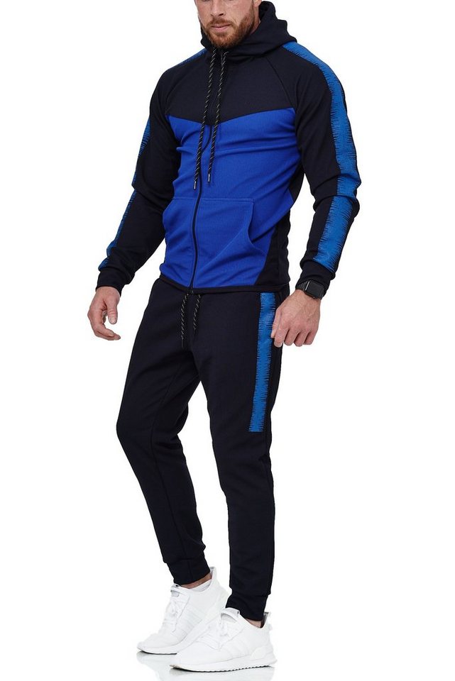 L.gonline Freizeitanzug Herren Jogging-ANZUG, mit Bündchen und Tunnelzug (Kapuzenjacke mit Reißverschluss, Hose, 2-tlg., im modischem Design), Fitness Freizeit Casual