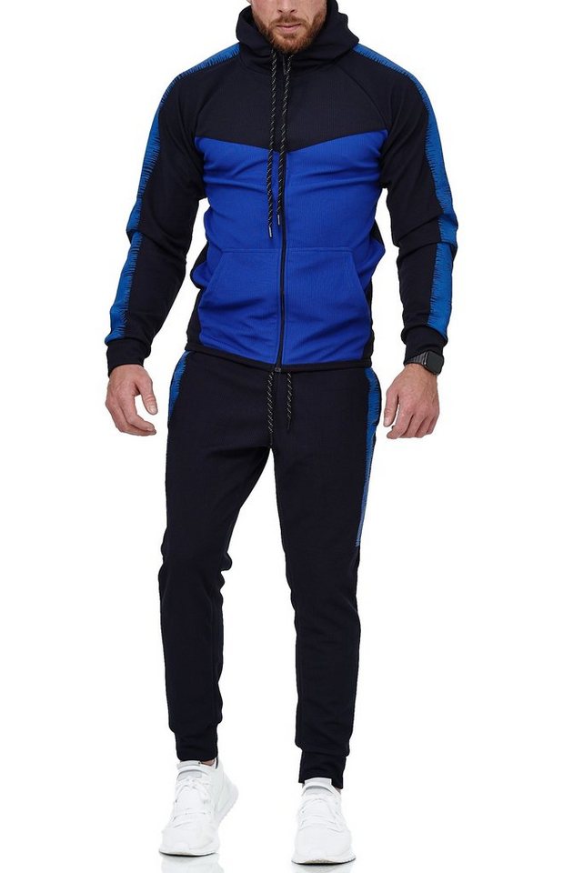 L.gonline Freizeitanzug Herren Jogging-ANZUG, mit Bündchen und Tunnelzug (Kapuzenjacke mit Reißverschluss, Hose, 2-tlg., im modischem Design), Fitness Freizeit Casual Bild 3