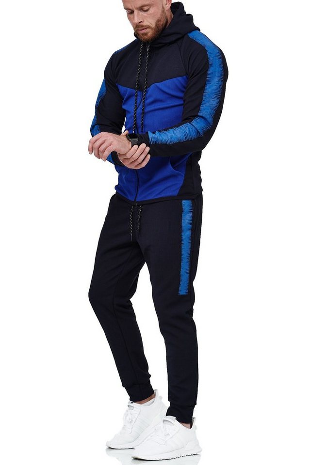 L.gonline Freizeitanzug Herren Jogging-ANZUG, mit Bündchen und Tunnelzug (Kapuzenjacke mit Reißverschluss, Hose, 2-tlg., im modischem Design), Fitness Freizeit Casual Bild 5