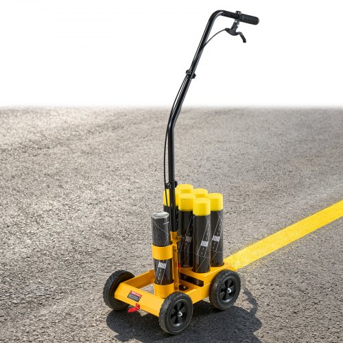 VEVOR Markierungswagen Linien-Markiergerät Linemarker 6 Spraydosen Gelb, Bodenmarkierung für Parkplatz Werkstatt Straße Einkaufszentrum Sportplatz 50–100 mm Einstellbare Linienbreite mit Adapterdüse