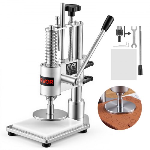 VEVOR Lederdruckmaschine Manuell 10x10cm Lochmaschine Leder Locher Werkzeug, Schneiden von Leder Stoff Papier Silikonkautschuk, 160 kg Druck, 4 cm Hub, Gehäuse aus Aluminiumlegierung & 45#-Stahlkern