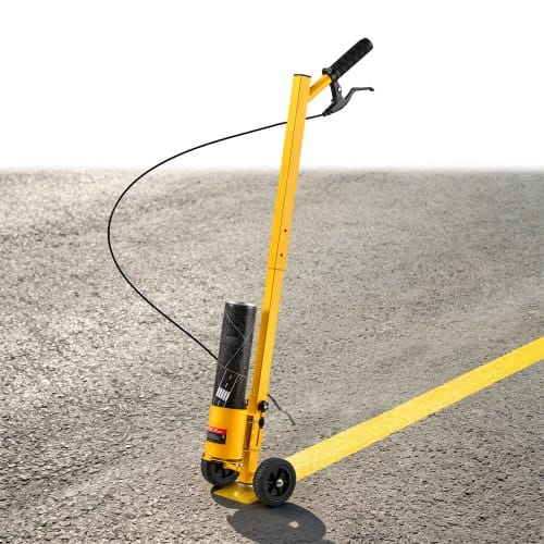 VEVOR Markierstock Markierstange Markierwagen Markierroller 2 Räder Gelb, Bodenmarkierung für Parkplatz Werkstatt Straße Einkaufszentrum Sportplatz, Kohlenstoffstahl, 3 Linienformen, mit Adapterdüse