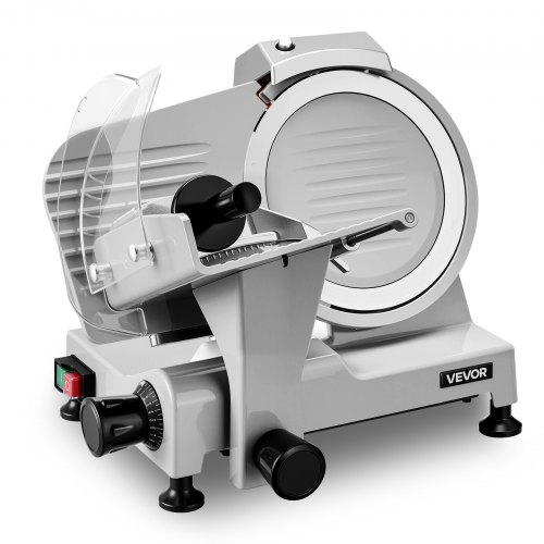 VEVOR Fleischschneidemaschine 300 W 0-12 mm Elektrischer Allesschneider für Restaurants Metzgereien Cafeterias und Küchen, mit 300-450 U/min, Messerschärfer, Klingenschutz und Edelstahl-Schale