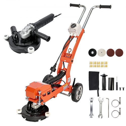 VEVOR Elektrischer Betonschleifer 1400W Bodenpolierer Handgeführt 3700U/min, Bodenschleifer zum Glätten von Beton Granit Marmor & Holzboden, 18cm Schleifscheibe, Ausziehbarer Griff, Absauganschluss