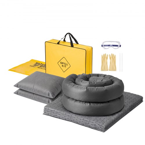VEVOR Ölbindemittel Set Notfall-Absorptionsmittel-Satz für Öl & Wasserbasis, Absorptionsset für Lager Werkstatt Garage Fabrik, 20 Tücher, 2 Kissen, 2 Schlangen & 2 Gefahrstoffbeuteln, mit Tragetasche