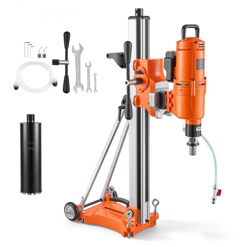 VEVOR Diamant Kernbohrgerät 4500W Kernbohrmaschine Trocken & Nass 20-450mm, für Beton Ziegel Stein 127mm Nassbohrer Neigbarer Ständer Fahrgestell 1150U/min 3-Stufiger Drehzahlregler UNC1 1/4-7-Gewinde