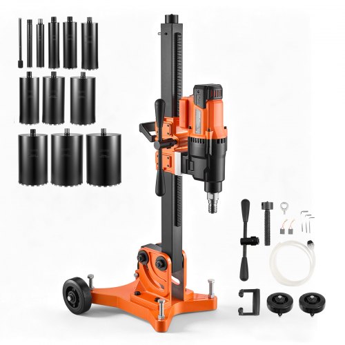 VEVOR Diamant Kernbohrmaschine 3000 W Kernbohrgerät Trocken/Nass 20-305 mm, für Beton Ziegel Keramikfliesen Asphalt Marmor, 12 Bohrer Neigbarer Ständer & Fahrgestell 1000/550 U/min, UNC1 1/4–7 Gewinde