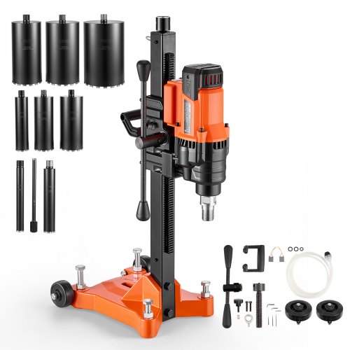 VEVOR Diamant Kernbohrmaschine 2500 W Kernbohrgerät Trocken/Nass 20-202 mm, für Beton Ziegel Keramikfliesen Asphalt Marmorböden, Inkl. 8 Bohrer & Rollständer & Tragegriff, 800 U/min, UNC1 1/4–7 Gewinde