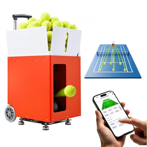 VEVOR Tennisballmaschine Max. 121 km/h Tischballwerfer 110 Ballkapazität, Ballwurfmaschine mit Spin-Steuerung, App-Steuerung, 20 Trainingsmodi, 4 Stunden Akkulaufzeit, Rollen und Metallgehäuse