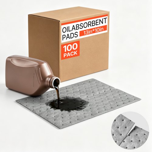 VEVOR 100 Stk. Ölsaugtücher 330x250mm Auffangmatten für Öl & Wasserbasis, Universelle Saugmatten zum Reinigen für Lager Werkstatt Garage Industrie, 3-Lagige Polypropylen-Struktur, Saugstark, mit Box