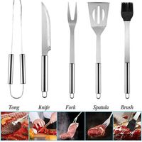 Bravix 5pcs Ustensiles Barbecue, Kit Barbecue Outil De Barbecue En Acier Inoxydable, Set Barbecue Portable, Ustensiles Pour Barbecue, Accessoires Barbecue Pour Jardin, Extérieur, Randonnée, Grillades