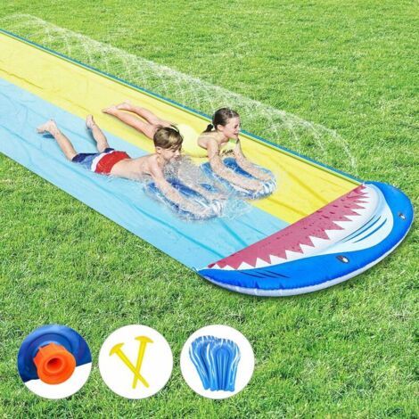 Alovez - Tapis De Glisse À Eau Toboggan Gonflable Piscine À Double Avec 2 Planches De Bodyboard Pour Enfants Adultes Jeu Eau Jardin Plein Air ,boogie Board (couleur Aléatoire)