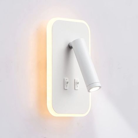 Applique Led, Applique De Lecture De Chevet, Liseuses Murales Led 12w, Spot Orientable （3w + 9w 3000k Lumière Chaude） (rectangle Blanc)dyk-alovez