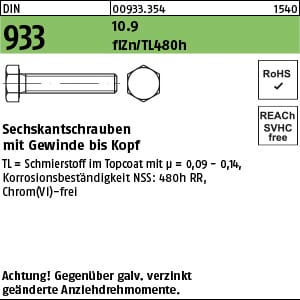 Sechskantschraube mit Gewinde bis Kopf DIN 933 Stahl 10.9 zinklamelle. M16x 25