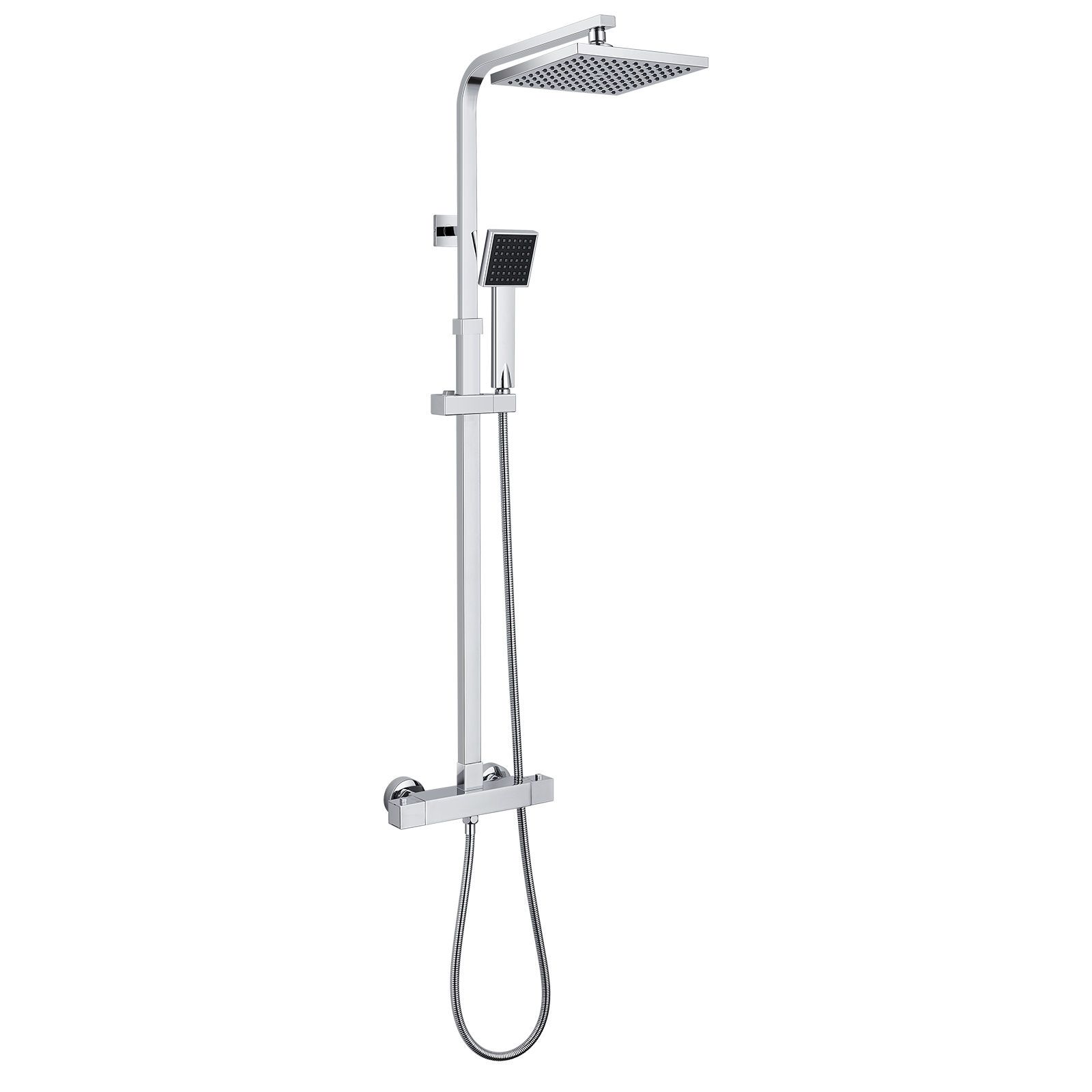 Colonna Doccia Con Miscelatore Termostatica 2 Funzioni Con 20x20cm Soffione E Doccetta, Asta Doccia Regolabile 925-1250mm Cromo