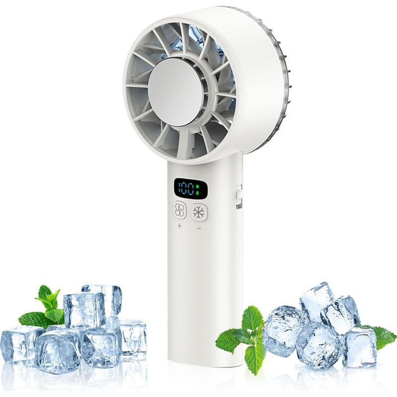 2025 Tragbarer Eisventilator – Tec-supraleitungskühlung 16 °c, Leiser Motor, Wiederaufladbarer 5200-mah-akku (weiß)