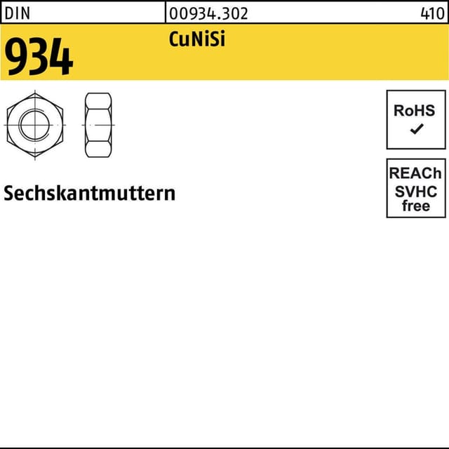 Sechskantmuttern, DIN 934 Kupfer blank M 16