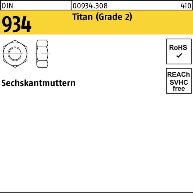 Sechskantmuttern, DIN 934 Titan Grade II blank M 16