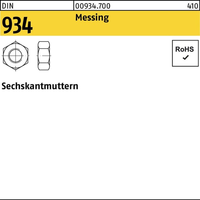 Sechskantmuttern, DIN 934 Messing blank M 5 KP
