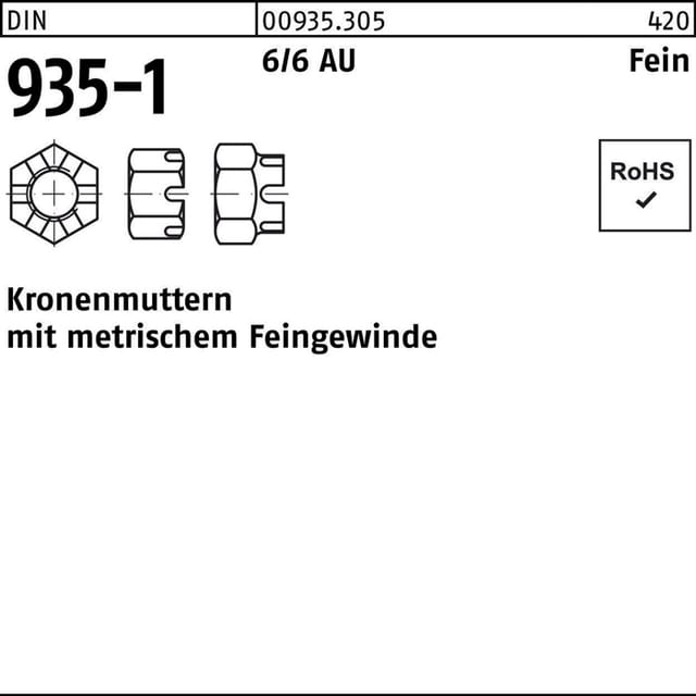 Kronenmutter, DIN 935-1 Stahl 6 blank M76 x4