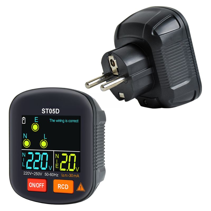 Tragbarer Digitaler Steckdosentester 30–250 V, Differenzspannungsprüfer (rcd), Polaritäts- Und Phasenprüfer Mit Farbdisplay