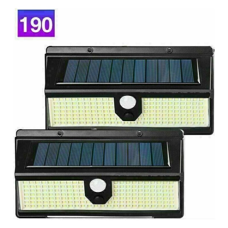 190 Led Solar-gartenleuchten, Solar-außenbeleuchtung Mit Bewegungsmelder, Wasserdicht, Kabelloser Solarstrahler, Led-flutlicht Für Den Garten – 2er-pack
