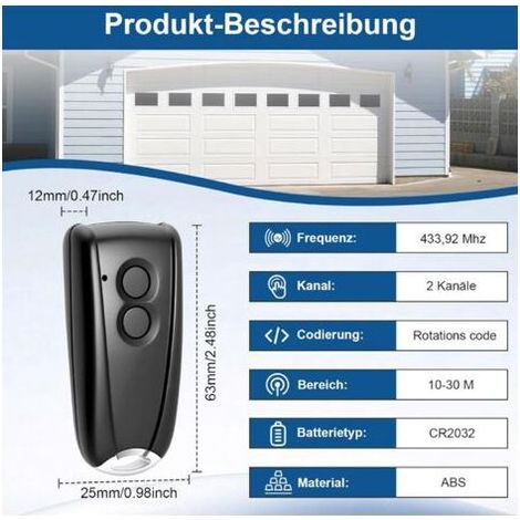 Télécommande De Porte De Garage 433,92 Mhz Avec Base En Métal Et 3 Boutons Pour Ecostar Rsc2433, Rse2433, Rsz1433, Compatible Avec Horma Ecostar Liftroic 500700800 Et Portroic D2500d5000s4000.