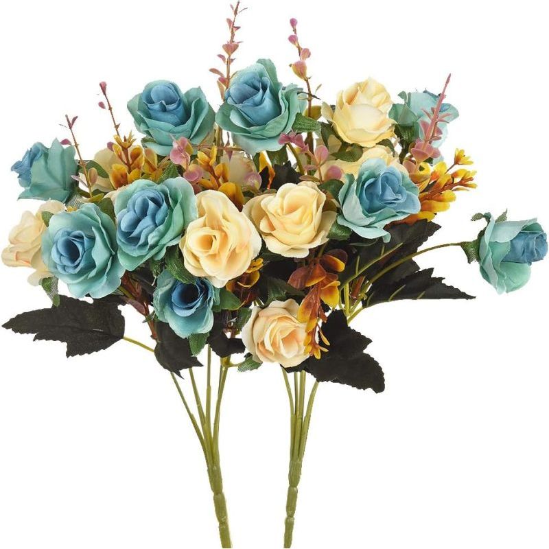 Künstliche Rosa Seidenblumen, 2 Packungen Mit Je 24 Kleinen Rosen, Dunkelblaue Farbe, Dekoration Für Friedhofstische, Hochzeiten, Weihnachten.