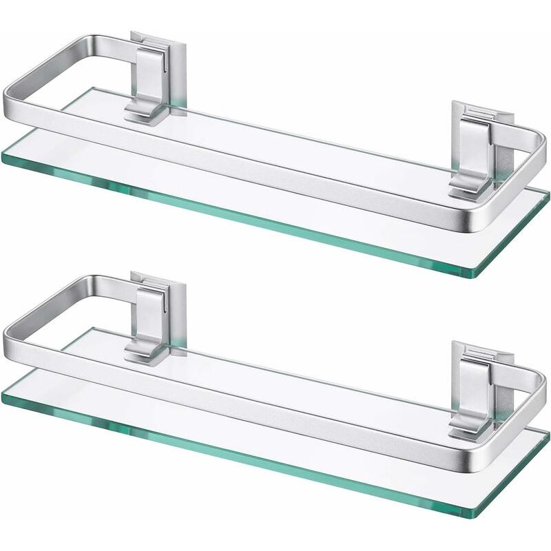 Badezimmer-glasregal, Wandregal Aus Aluminium, 8 Mm Dickes Sicherheitsglas, Rechteckig, Silberfarben, 2 Stück