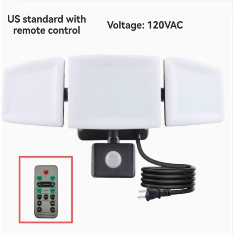 35-w-led-außenstrahler, 3 Leuchtenköpfe, Fernbedienung, Bewegungsmelder, Wasserdicht (ip65), Weiß, Sicherheitsbeleuchtung