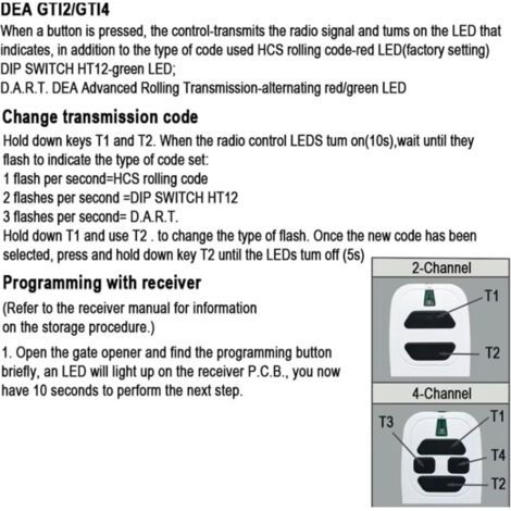 Lot De Deux Télécommandes Portables Pour Porte De Garage – 433,92 Mhz – Compatibles Avec Les Modèles Dea Gti2/4, Gt2/4, Mio Tr2/4 Et Mio Tr2n/4n – Télécommandes À Deux Canaux