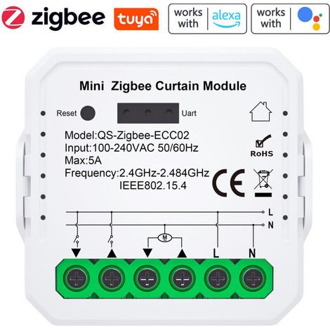 Module Zigbee Pour Stores, Rideaux, Volets, Interrupteur Intelligent Télécommande Rf 433mhz, Compatible Avec Alexa Google Home, Commande Pour Volets Roulants, Relais
