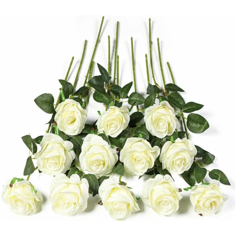 Strauß Aus Weißen Seidenrosen, Realistische Künstliche Blumen, 12 Stück
