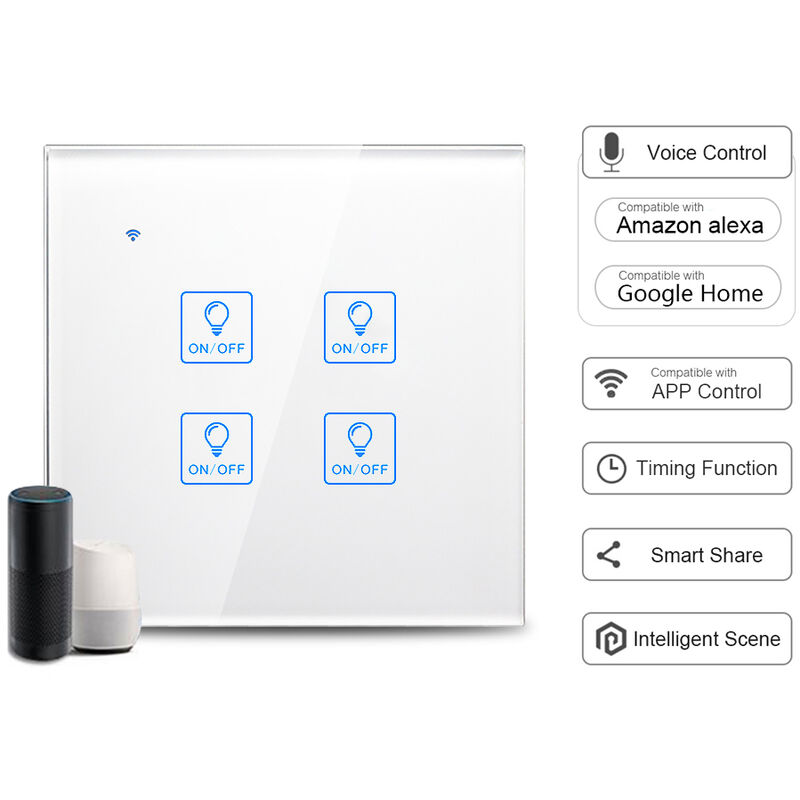 Grid Cool Wifi Smart Touch Lichtschalter, Sprachsteuerung, App-steuerung, 4 Gang