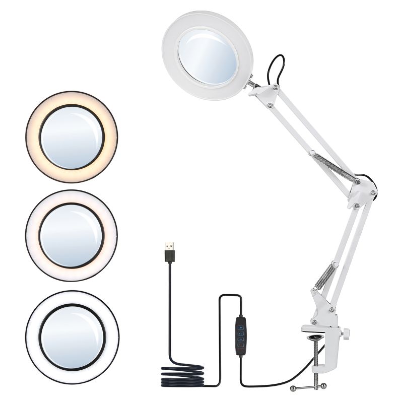 Flexible Tischklemme Mit 8-facher Vergrößerung, Gelenkarm, Dimmbarer Led, 3 Farbmodi Und 10 Helligkeitsstufen