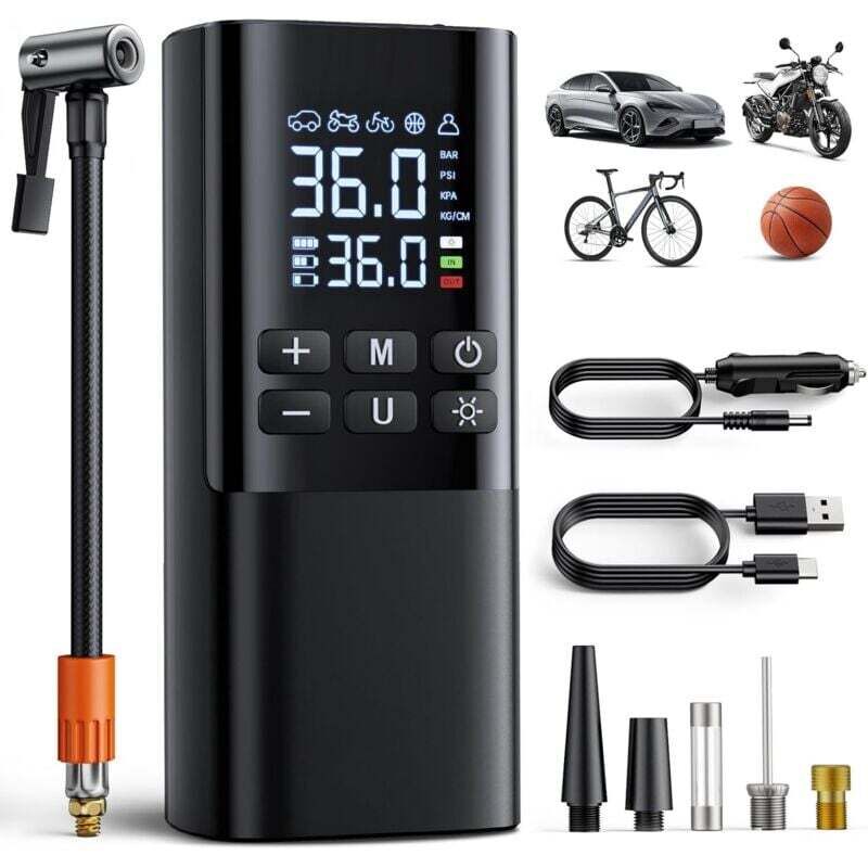 Mini-luftkompressor 150 Psi 7200 Mah, Kabelloser Reifenfüller Für Auto, Fahrrad, Motorrad Mit Led Und Automatischer Abschaltung Ortviai