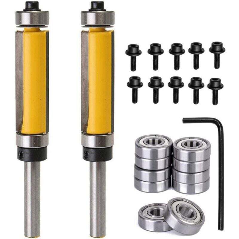 Set Mit 2 1/4"-bündigfräsern Mit Oberen Und Unteren Kugellagern + 10 Ersatzkugellagern Für Holzbearbeitung.